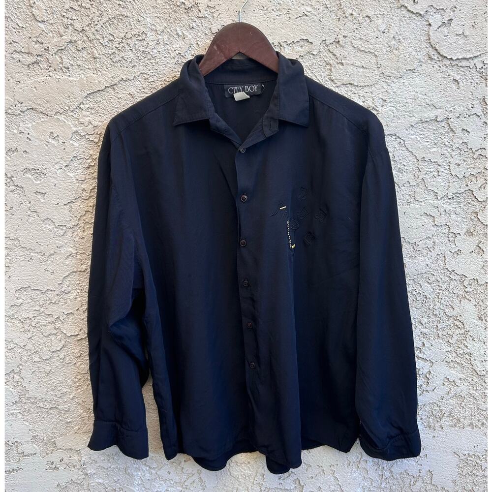Vintage City Boy Embroidered Saxophone Shirt Size Mens Medium